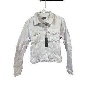 Tractr Womens White Denim Jacket With Button Front & Chest Pockets